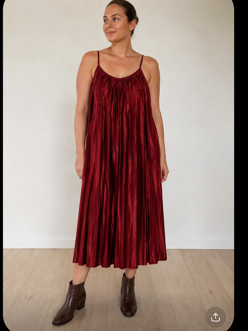 Böhme pleated flowy Midi Dress M Wine Burgundy
